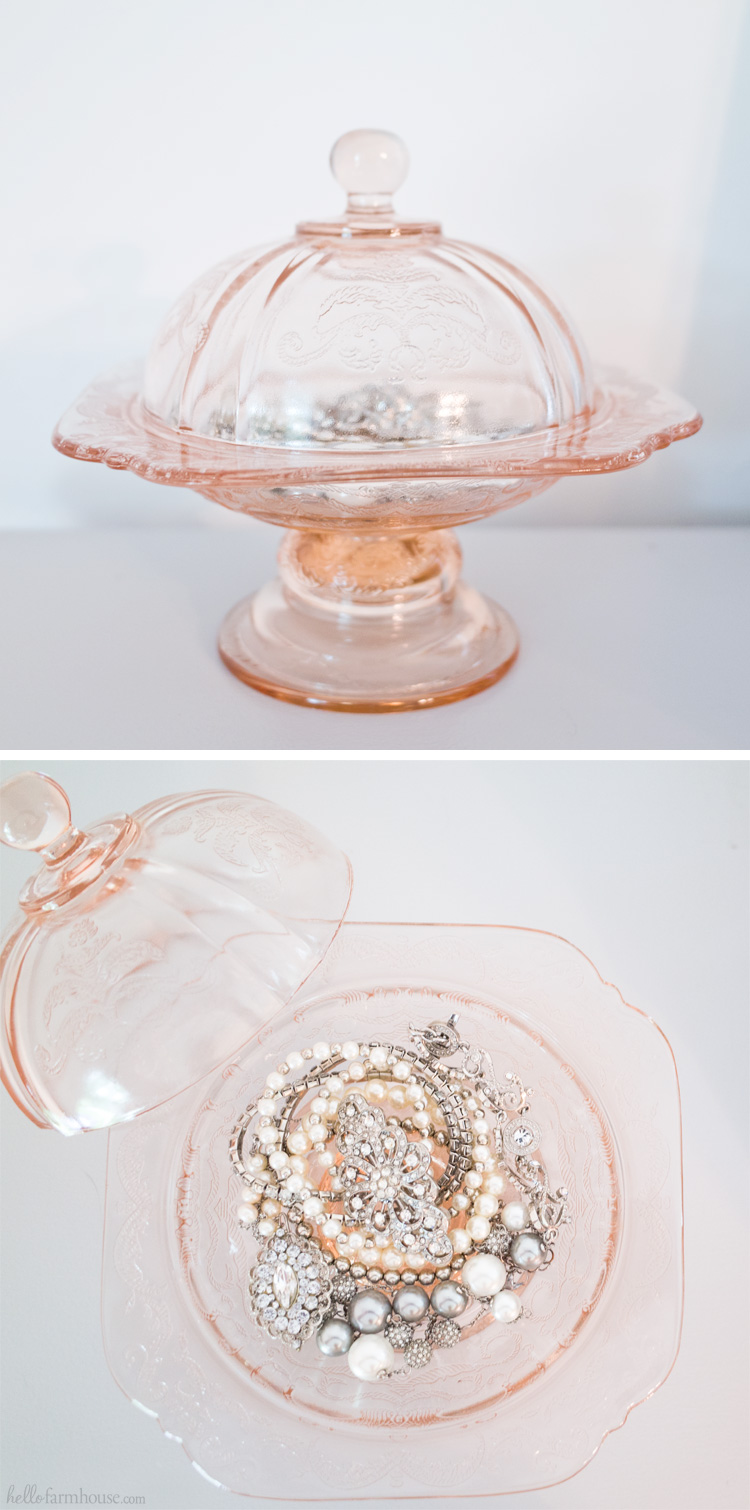 Use a beautiful dish to display your favorite jewelry