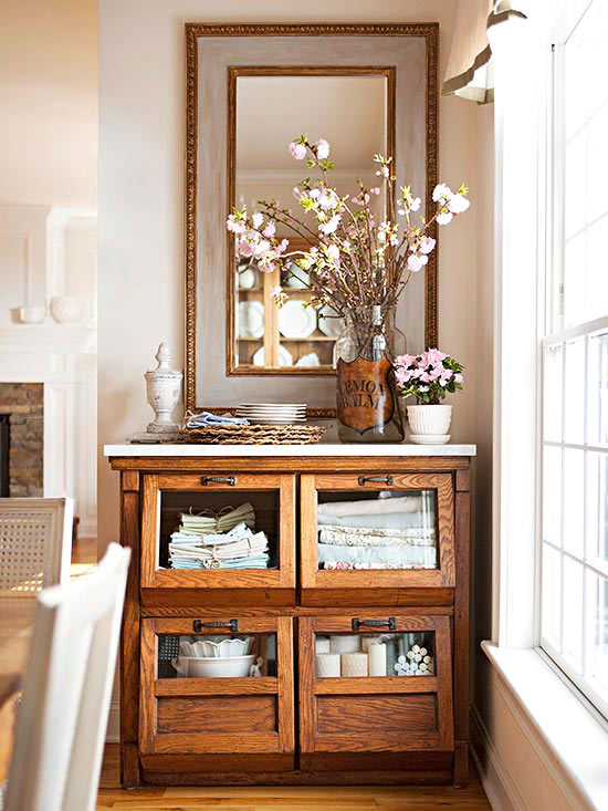 Antique storage pieces for a farmhouse dining room