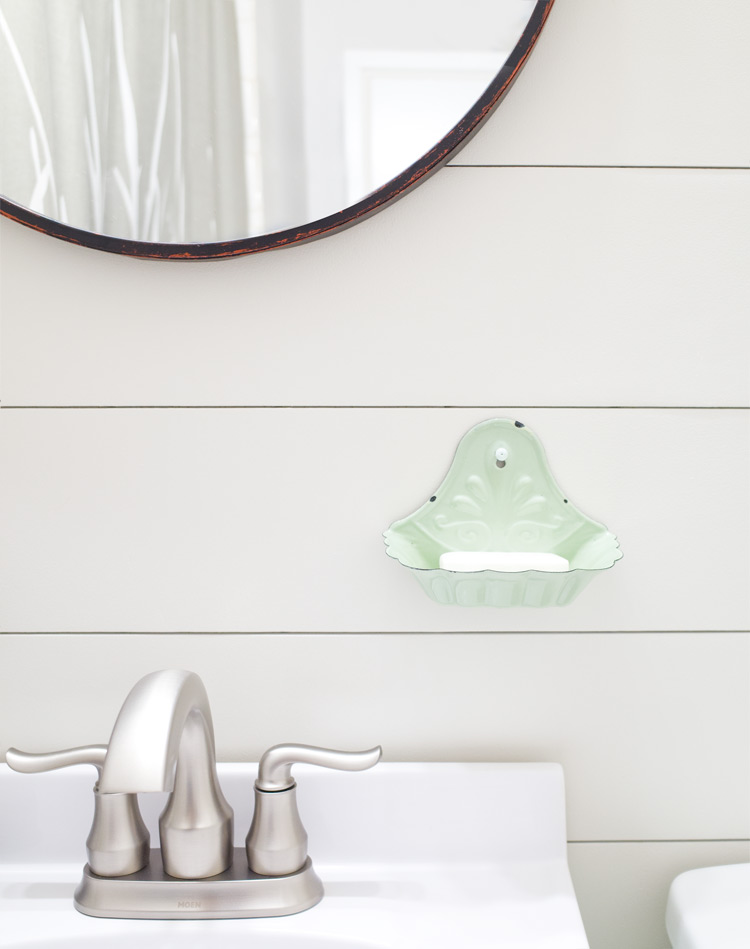 Mint soap holder for a farmhouse style powder room